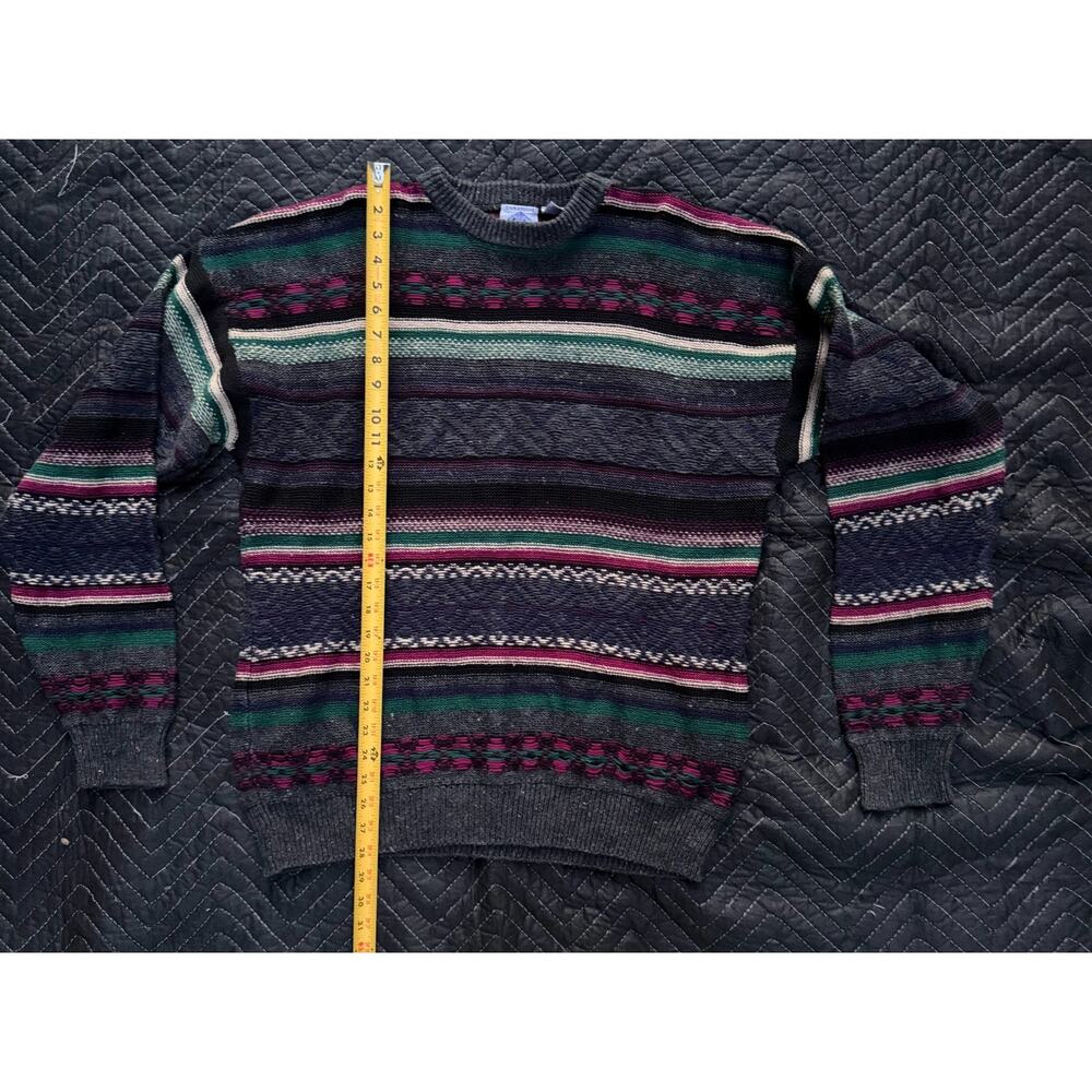 Vtg 80s 90s Cambridge‎ Classic Unisex Knit Sweater Geometric Grandpa Core Lg - Picture 3 of 5